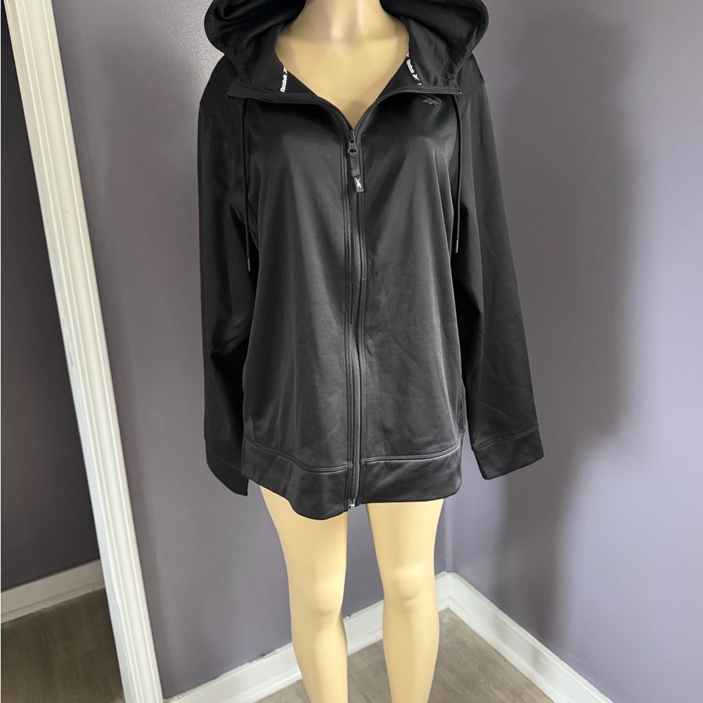 Reebok Black Hooded Zip-Up Bomber Jacket